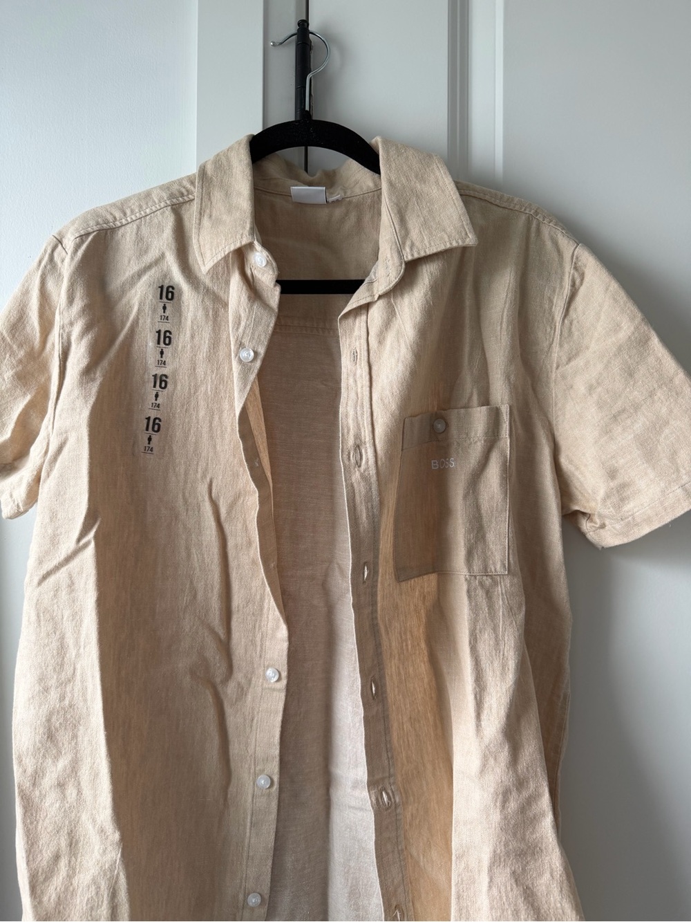 Kids Short-Sleeve BOSS Button-Up Shirt in Beige